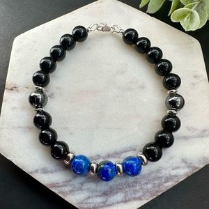 Men’s Lapis Lazuli Bracelet Black Tourmaline Hematite Healing crystal